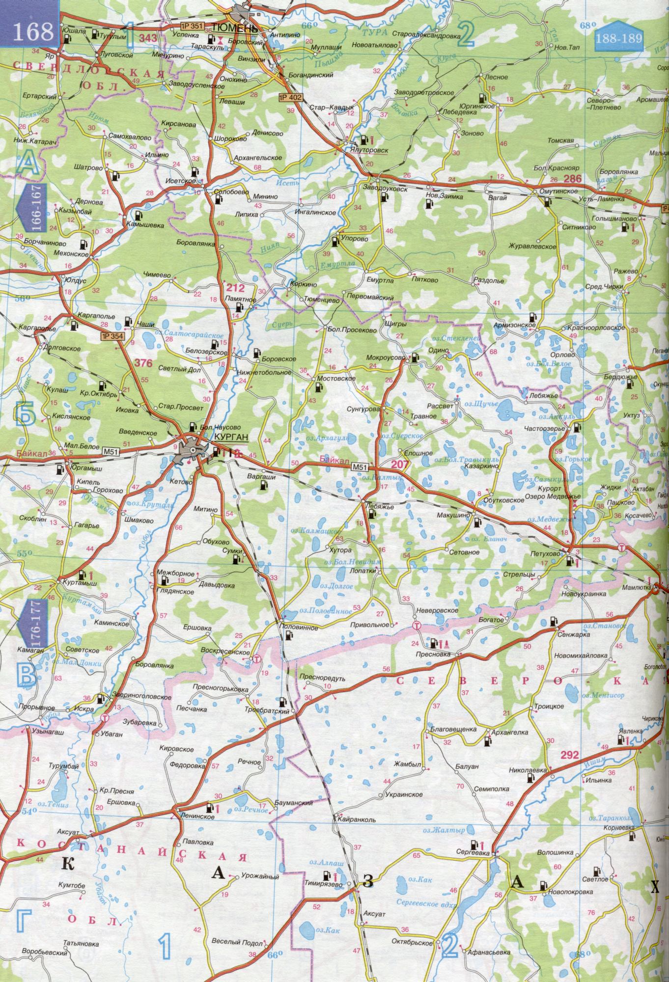 Карта Тюменской области. Подробная карта автомобильных дорог Тюменской области. Скачать бесплатно подробную карту , A0 - Юшала,Новый Тап,Камаган